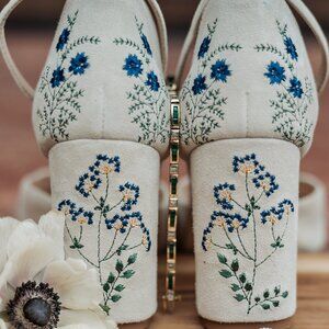 Ivory Bridal Shoes with Handmade Embroidery, Wedding Shoes V-Notched Vamp